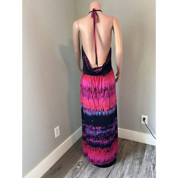 Baby Phat Womens Pink Black tie dye Sexy Flowy Maxi Halter Stretch 2X Dress #196 - Picture 7 of 10